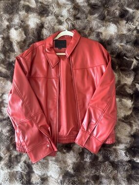 Zara Red Faux Leather Bomber Jacket